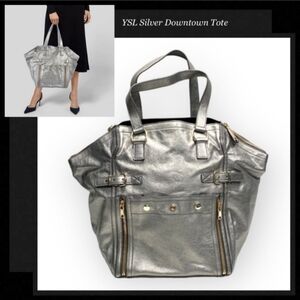 YVES SAINT LAURENT Metallic silver Downtown Tote Bag